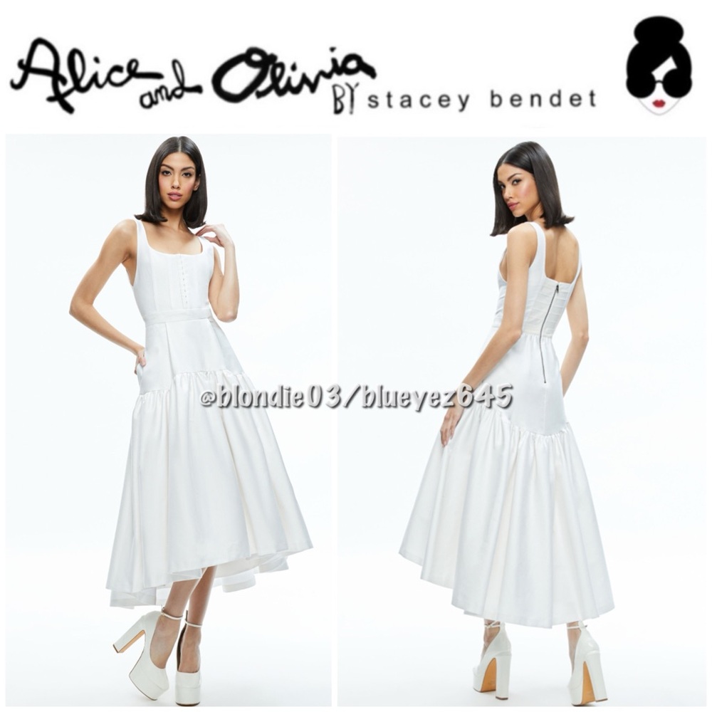 Alice + Olivia Diana Sleeveless Structured Midi Dress in White 6